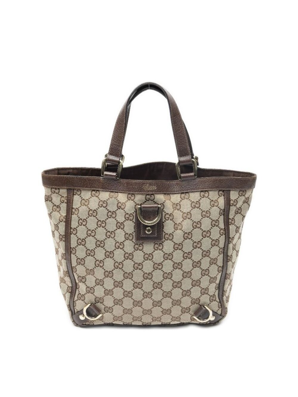 Gucci Small Abbey D Ring Tote Beige Brown GG Canvas
